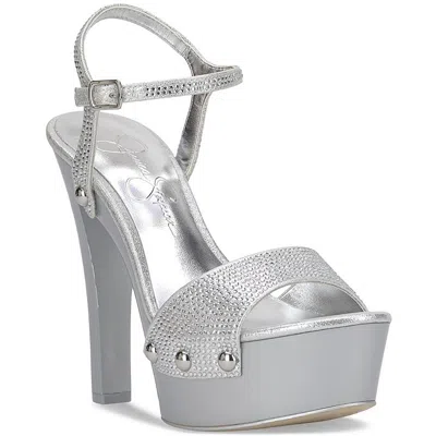Jessica Simpson Calenta 2 Womens Rhinestone Faux Leather Platform Heels In Silver Rhinestone
