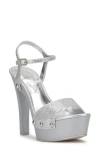 Jessica Simpson Calenta 2 Womens Rhinestone Faux Leather Platform Heels In Silver