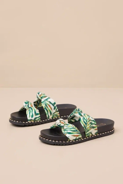 JESSICA SIMPSON CARALYNA GREEN MULTI RHINESTONE SLIDE SANDALS