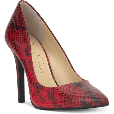 Jessica Simpson Cassani Womens Snake Print Manmade Pumps In Red Muse Snake Multi