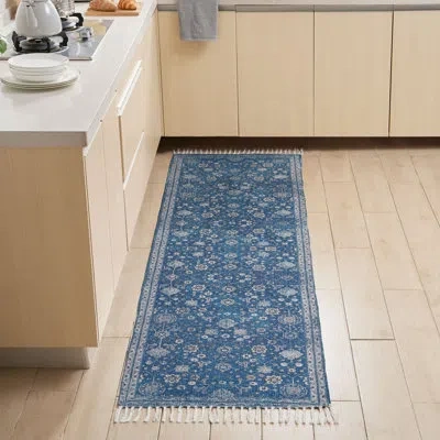 Jessica Simpson Cedarlyn Machine Washable Chenille Chindi Fringe Rugs 1-piece In Blue