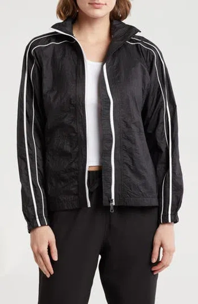 Jessica Simpson Contrast Piping Nylon Track Jacket In Meteorite/bright White