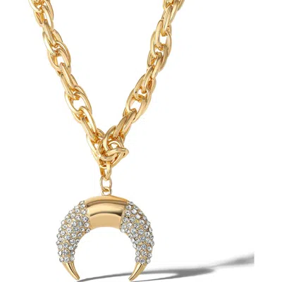 Jessica Simpson Crescent Moon Crystal Pendant In Gold