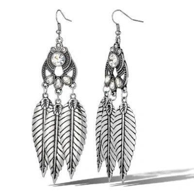 Jessica Simpson Crystal Leaf Drop Statement Earrings In Silver