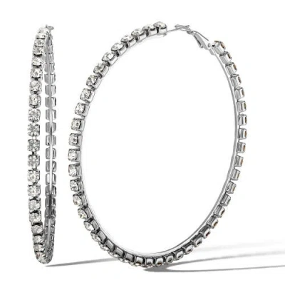 Jessica Simpson Crystal Lined Hoop Earrings In Silver