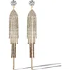 Jessica Simpson Crystal Rhinestone Fringe Dangle Long Statement Earrings In Gold