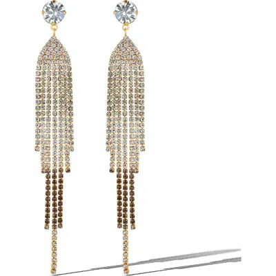 Jessica Simpson Crystal Rhinestone Fringe Dangle Long Statement Earrings In Gold