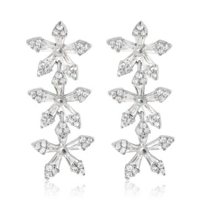 Jessica Simpson Crystal Snowflake Drop Earrings In Silver