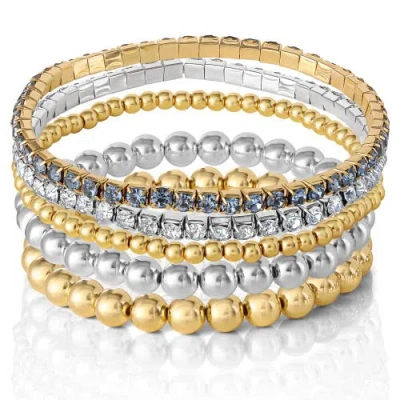 Jessica Simpson Crystal Stretch Bracelet, 5 Piece Set In Gold