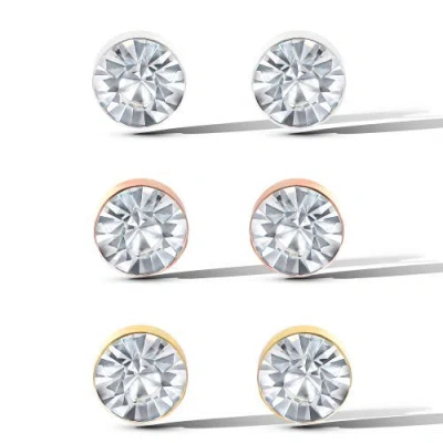 Jessica Simpson Crystal Stud Earrings Set, Trio Of Sparkling Styles In Metallic