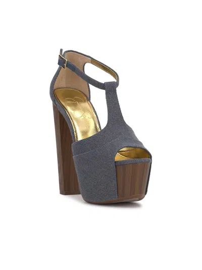 Jessica Simpson Dany T-strap Platform Sandal In Dark Blue Denim In Multi