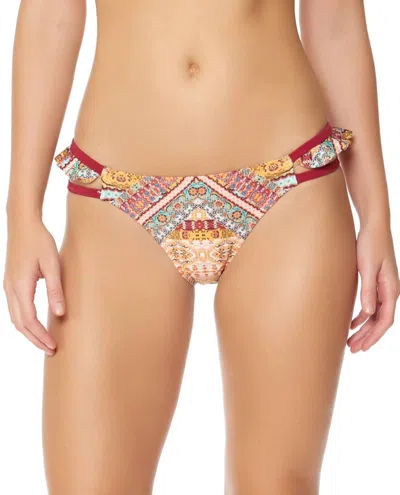 Jessica Simpson Day Tripper Ruffle Hipster Bikini Bottom In Pink In Multi