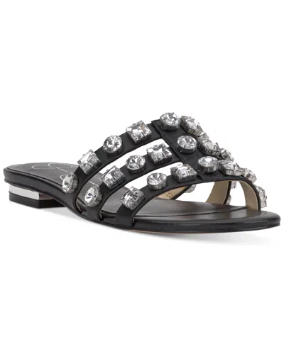 Jessica Simpson Detta Crystal Embellished Slide Sandals In Black