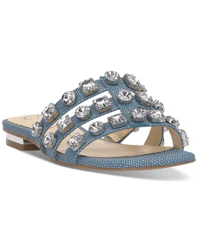 Jessica Simpson Detta Crystal Embellished Slide Sandals In Light Blue