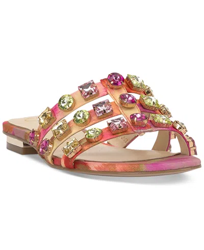 Jessica Simpson Detta Crystal Embellished Slide Sandals In Pink Floral Satin