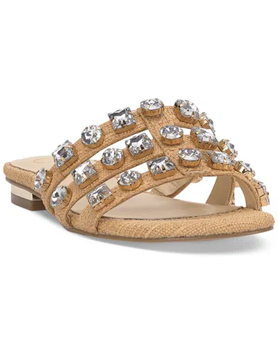Jessica Simpson Detta Crystal Embellished Slide Sandals In Sandcastle Raffia
