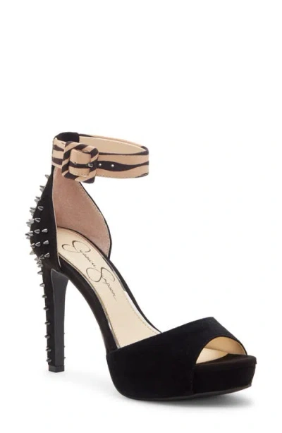 Jessica Simpson Divene Studded Platform Sandal In Black/natural Suede