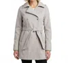 Jessica Simpson Double Breasted Hooded Soft-shell Coat In Gray In Gray