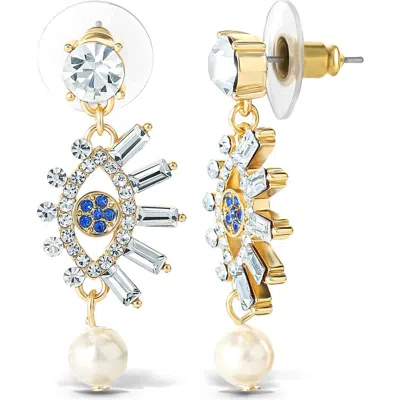 Jessica Simpson Evil Eye Dangle Earrings With Pearl & Rhinestones
