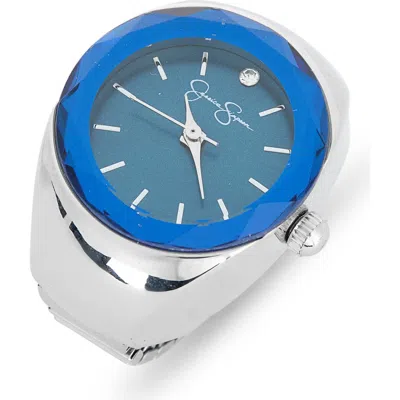 Jessica Simpson Faceted Bezel Ring Watch, 22mm In Silver