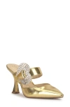 Jessica Simpson Favica Embellished Satin Slide Mule In Gold