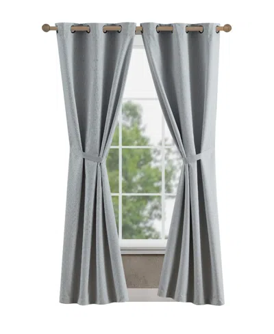Jessica Simpson Faye Textured Blackout Grommet Window Curtain Panel Pair With Tiebacks, 38" X 84" In Light Gray