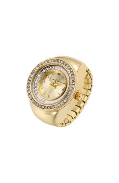 Jessica Simpson Floating Crystal Ring Watch In Gold