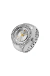 Jessica Simpson Floating Crystal Ring Watch In Silver