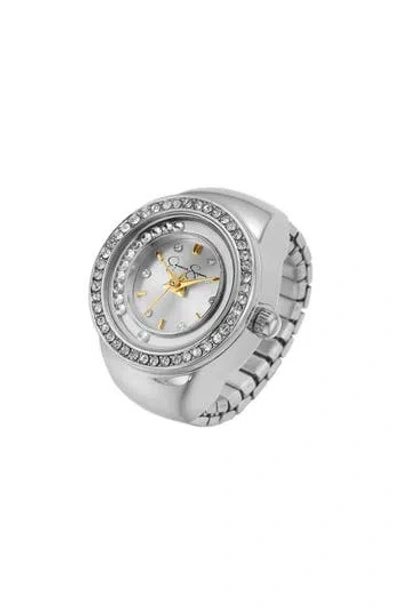 Jessica Simpson Floating Crystal Ring Watch In Silver