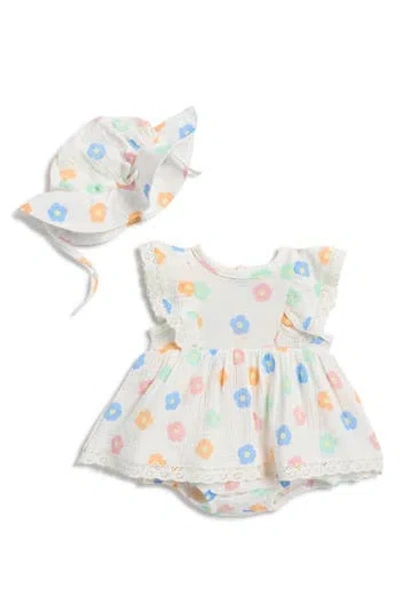 Jessica Simpson Babies'  Floral Cotton Gauze Dress & Hat Set In Multi