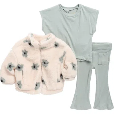 Jessica Simpson Babies'  Floral Faux Shearling Jacket, Top & Leggings Set In Neutral