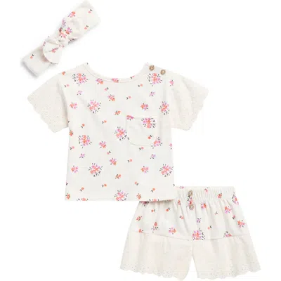 Jessica Simpson Babies'  Floral Pocket T-shirt, Shorts & Headband Set In White