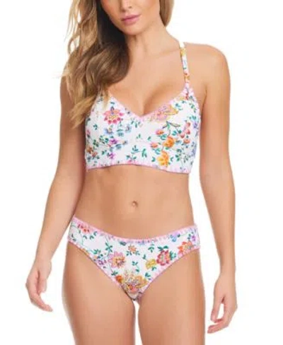 Jessica Simpson Floral Print Bikini Top Matching Bottom In White Multi