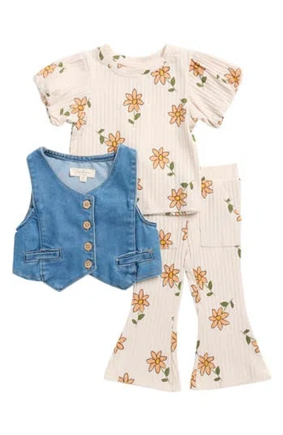 Jessica Simpson Babies'  Floral T-shirt, Leggings & Denim Vest Set In Neutral
