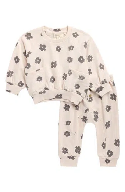 Jessica Simpson Babies'  French Terry Floral Sweatshirt & Joggers Set In Neutral