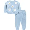 Jessica Simpson French Terry Flowers Sweatshirt & Joggers Set In Blue