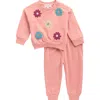 Jessica Simpson Babies'  French Terry Flowers Sweatshirt & Joggers Set In Orange