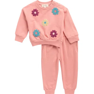 Jessica Simpson Babies'  French Terry Flowers Sweatshirt & Joggers Set In Orange