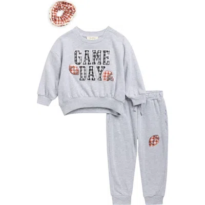 Jessica Simpson Babies'  French Terry Gameday Sweatshirt, Joggers & Scrunchie Set In Light Heather Gray