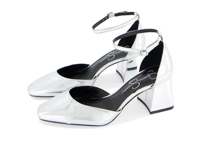 Jessica Simpson Fulian Ankle Strap Block Heel Pump High In Silver
