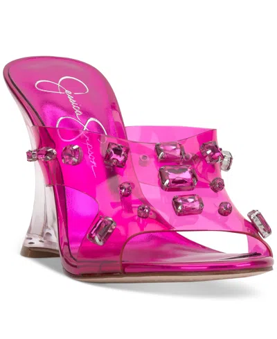 JESSICA SIMPSON GANISA CRYSTAL EMBELLISHED VINYL WEDGE SANDALS