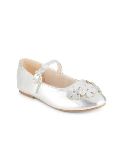 Jessica Simpson Babies' Girl's Amy Metallic Floral Mary Jane In Silver