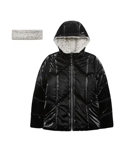 Jessica Simpson Girls 4-6x Reflective Shine Fashion Puffer Jacket In Black