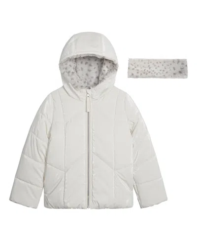 Jessica Simpson Girls 4-6x Reflective Shine Fashion Puffer Jacket In Cream
