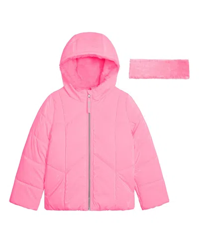 Jessica Simpson Girls 4-6x Reflective Shine Fashion Puffer Jacket In Pink