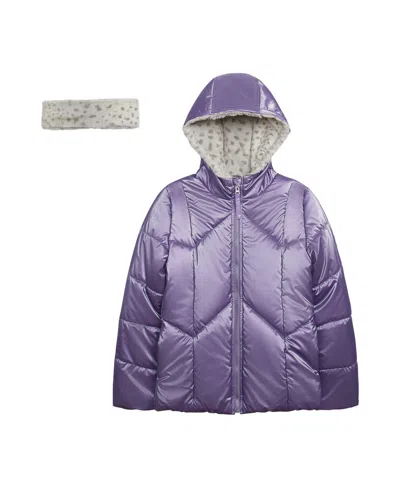 Jessica Simpson Girls 7-16 Reflective Shine Fashion Puffer Jacket In Purple