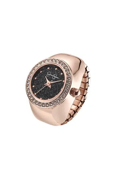 Jessica Simpson Glitter Crystal Bezel Ring Watch, 19mm In Pink