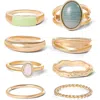 Jessica Simpson Gold-tone 8-piece Stacking Ring Set With Green Stone Accents In Gold
