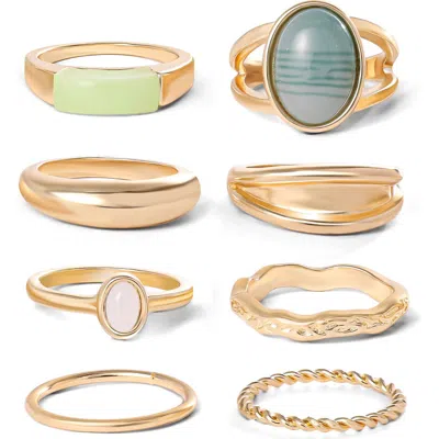 Jessica Simpson Gold-tone 8-piece Stacking Ring Set With Green Stone Accents