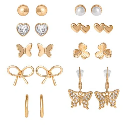 Jessica Simpson Kids'  Gold-tone Bow, Butterfly & Pearl Stud & Hoop Earring Set, 12 Pairs